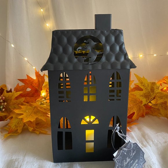 Holiday Bella Lux Halloween Black Metal Haunted House Flying Witch